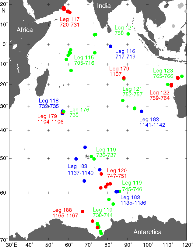 Indian Ocean drill site map
