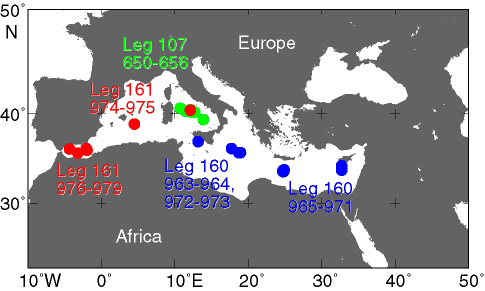 Mediterranean Sea drill site map
